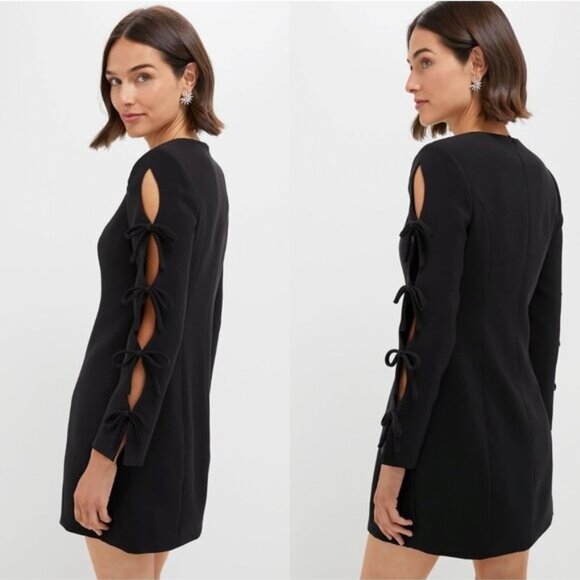 Hyacinth House NEW Black Bow Long Sleeve Belinda Cocktail Mini Dress Size XS - Picture 2 of 11